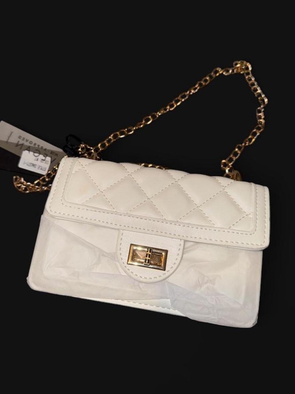 White Quilted Crossbody Bag with Gold Chain Strap